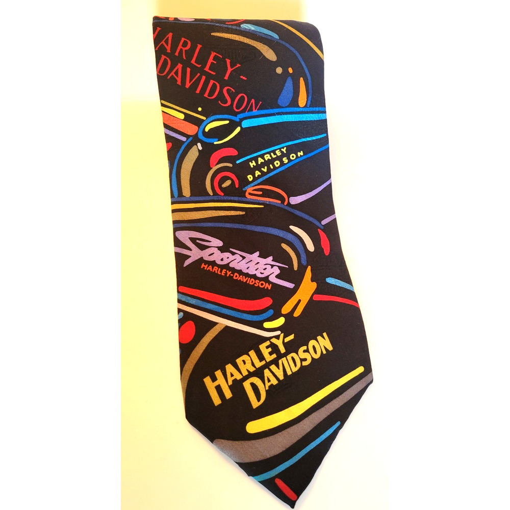 Harley-Davidson Men’s Neon Tanks Tie Ralph Marlin 1998 VTG Motorcycle Necktie
